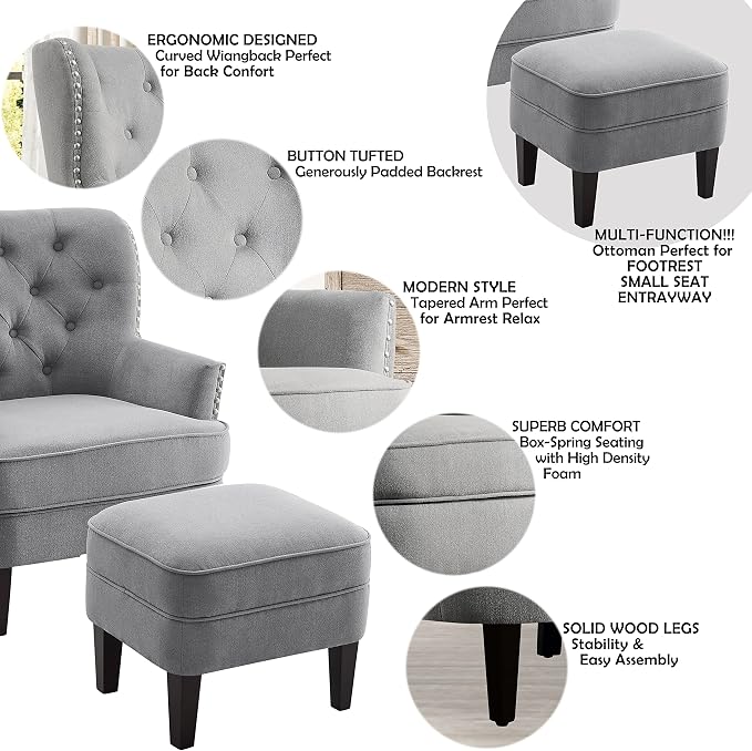 Velvet Grey With Ottoman