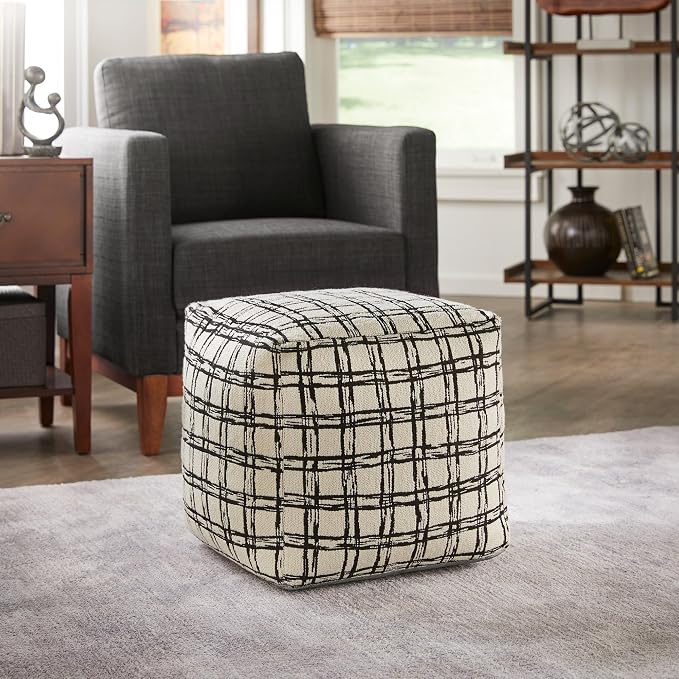 Ivory & Black Plaid Pattern Fabric