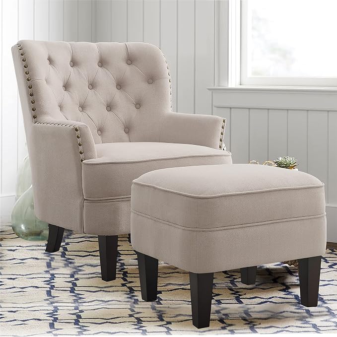 Velvet Natural With Ottoman