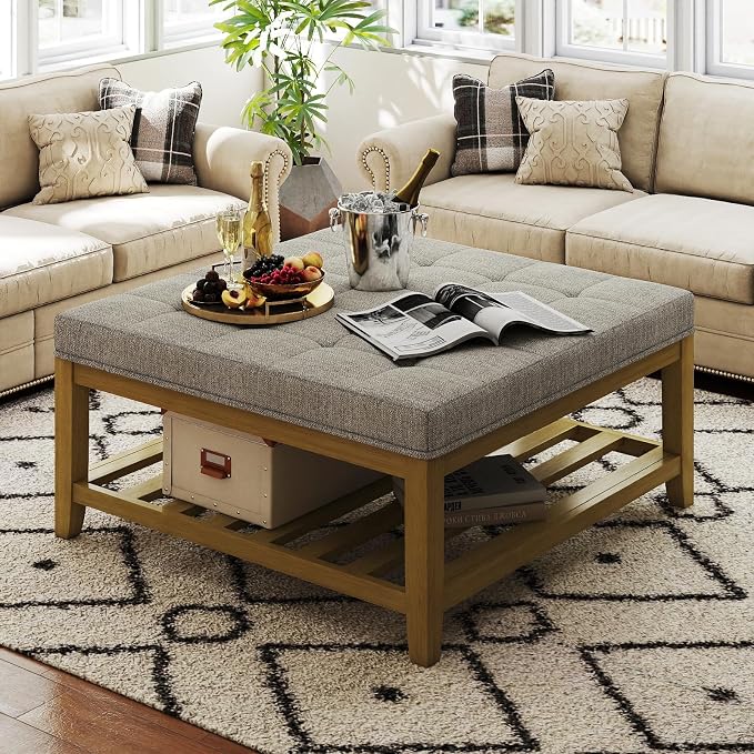 Gray Linen Coffee Table