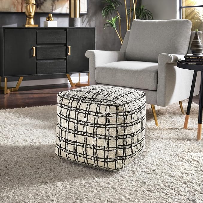 Ivory & Black Plaid Pattern Fabric