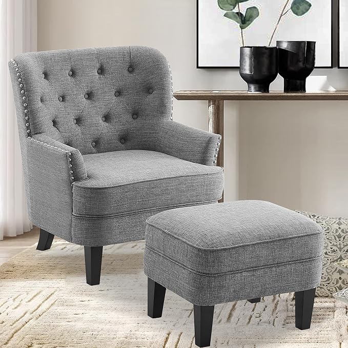 Linen Grey With Ottoman