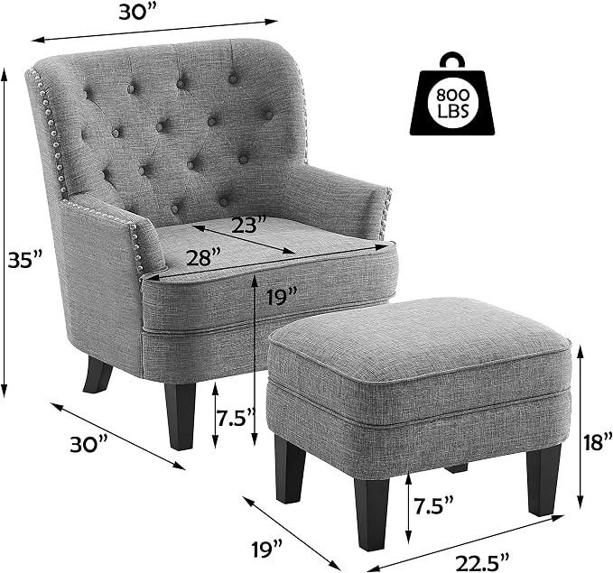 Polyester Light Grey With Ottoman