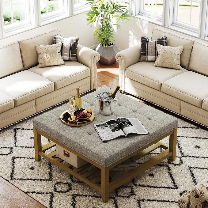 Gray Linen Coffee Table