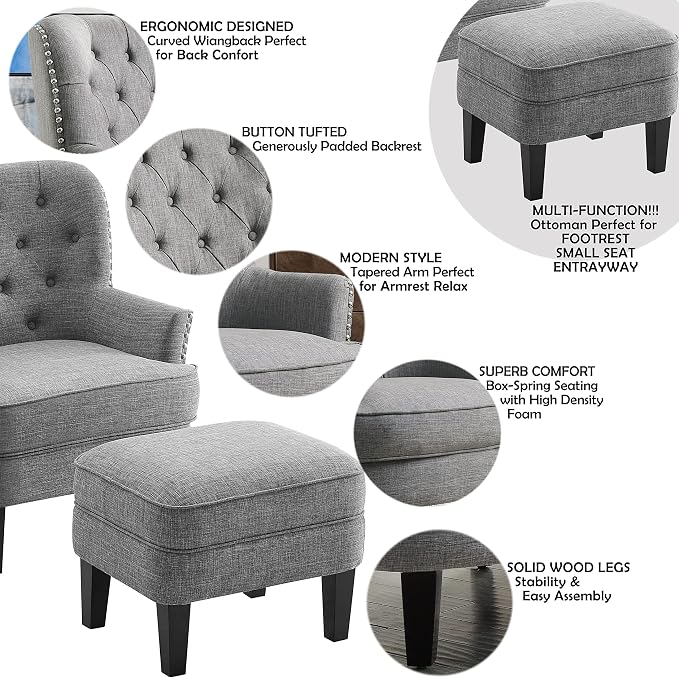 Linen Grey With Ottoman