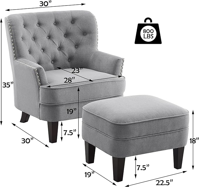 Velvet Grey With Ottoman