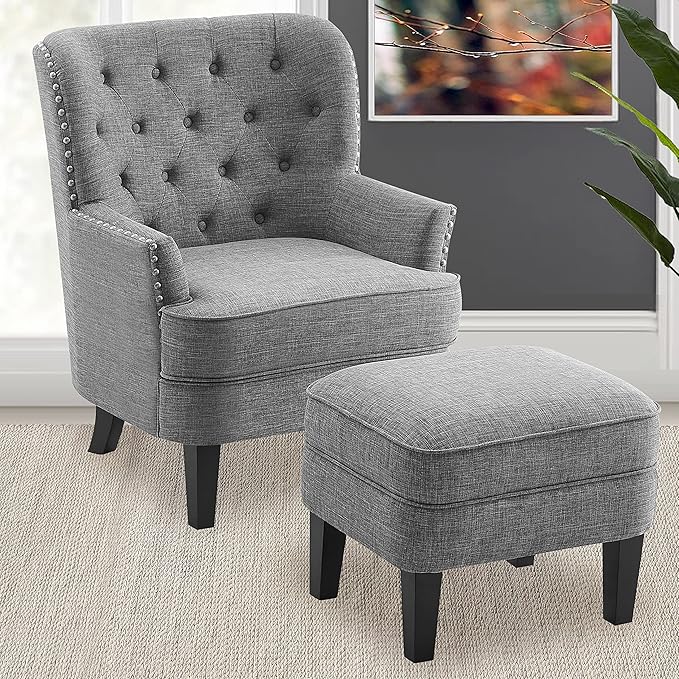 Polyester Light Grey With Ottoman
