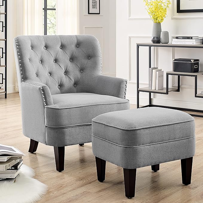 Velvet Grey With Ottoman